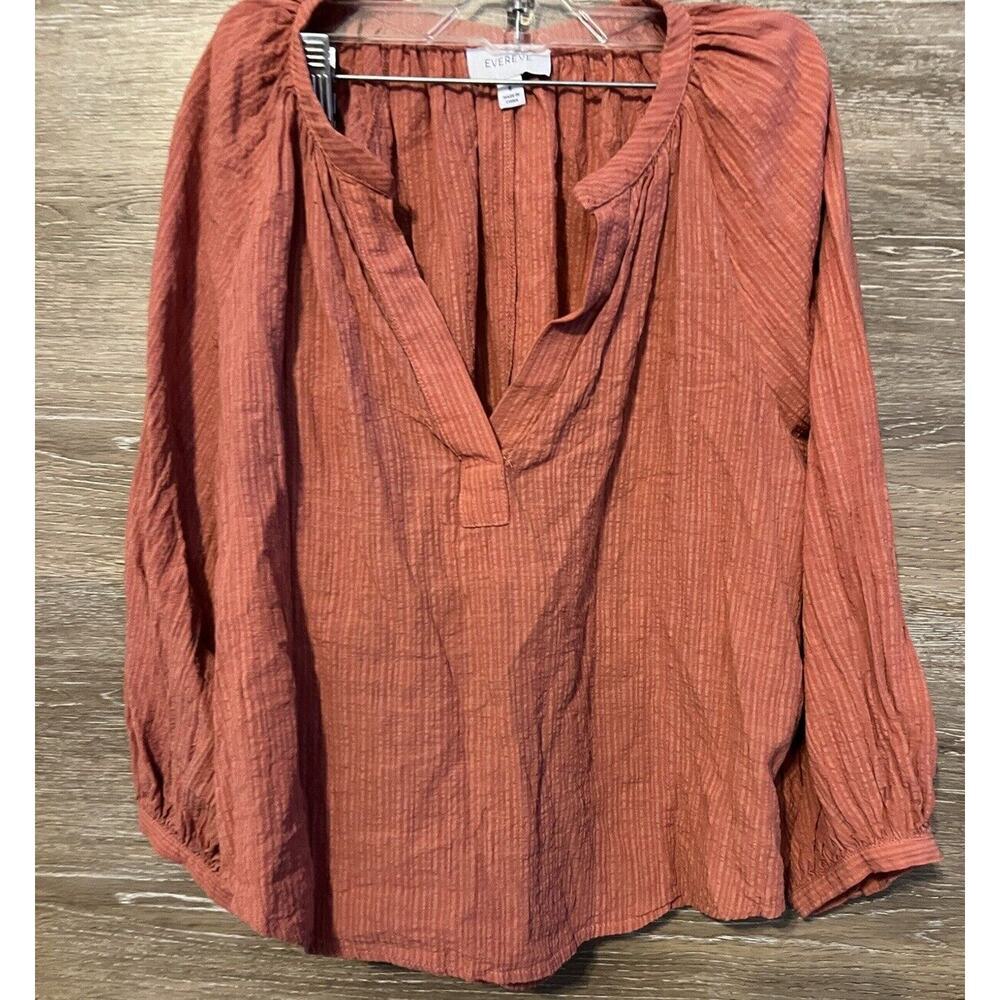 Evereve Fall Top Burnt Orange Long Sleeve Size Small V Neck Peasant